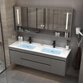88IN Suspend Bathroom Vanity - Bathroom Cabinet with Double Sinks | Smart Defogging Mirror Cabinet Includes Time Display & LED Lighting, Open Storage Shelves, 2 Drawers (Dark Gray)