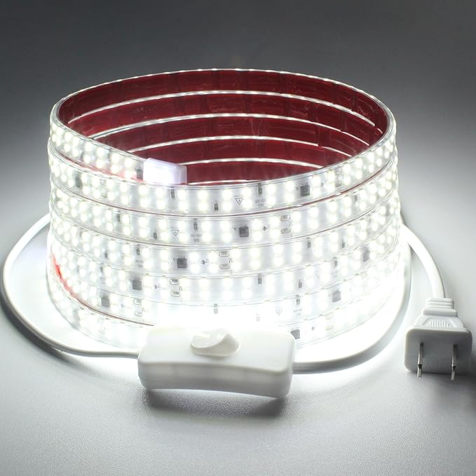 6.56 ft Flexible 110V LED Light Strip Outdoor Waterproof Rope Lights SMD 2835 240LEDs/m 6000K LED Tape Light 2M Cuttable Under Cabinet Lighting for Bedroom Indoor Outdoor Decor
