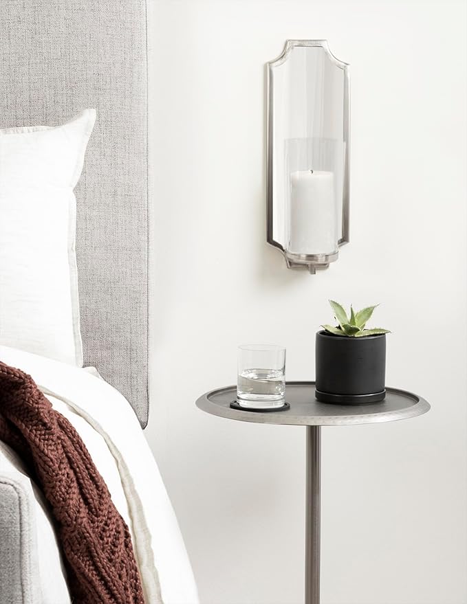 Kate and Laurel Ciel Glam Mirrored Wall Sconce; 6 x 5 x 16; Silver; Traditional Scalloped Candle Holder with Removable Glass Cylinder and Mirror for Bathroom or Bedroom Wall Decor