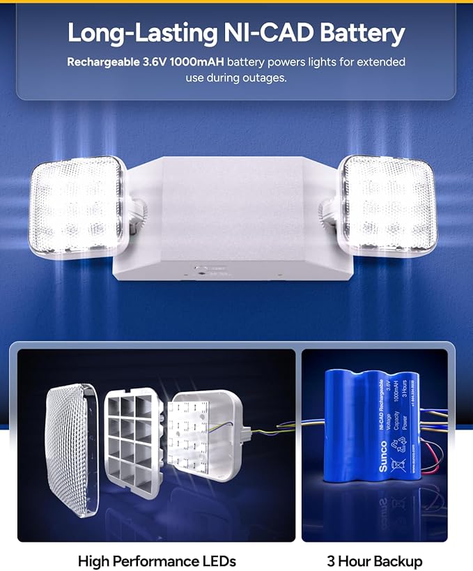 Sunco 30 Pack LED Emergency Lights, Commercial Lighting for Business, Power Outages, Offices, with Backup Battery (90 Minutes), Wall Mount, Hard Wired, 120-277V, Fire Resistant (94V-0) UL