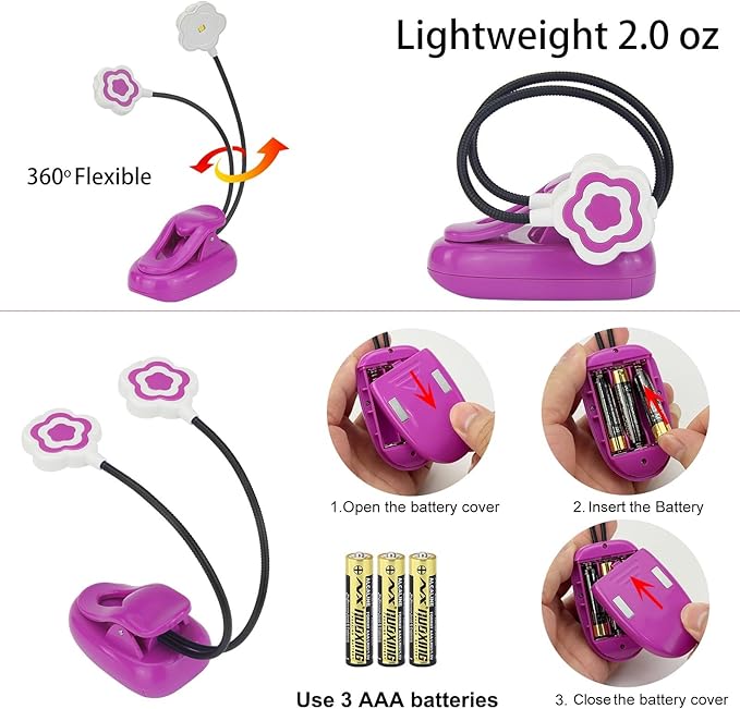 LED Book Light for Bedtime Reading, Battery Operated Clip Light for Kids Studying
