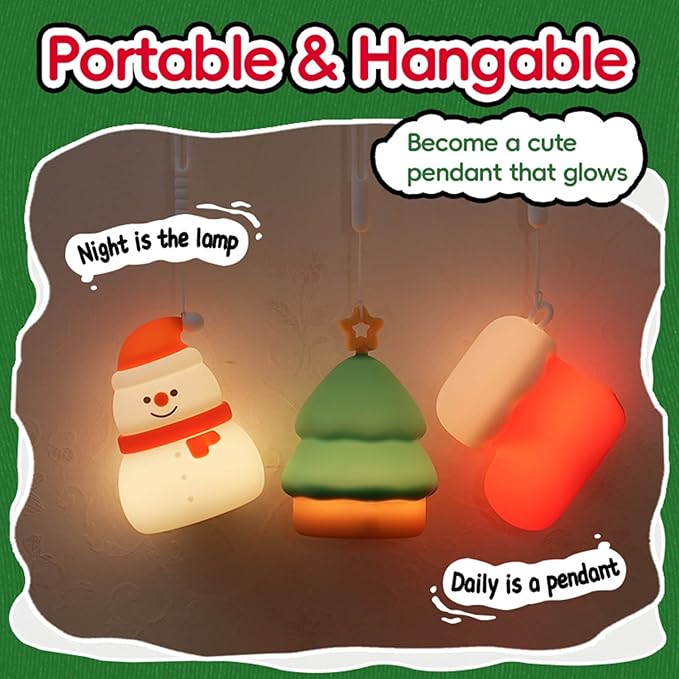 Silicone Night Light Set - Rechargeable LED Tap Lamps with 2 Modes 7 Colors, Soft Ambient Glow for Bedroom, Nursery, Kids Room, Christmas Decor and Holiday Gifts (3 Pcs)