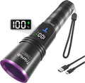 365nm Black Light Flashlight, UV Flashlight Rechargeable with LCD Display, Powerful Ultraviolet Lights for Pet Urine Detection, Resin Curing, Blood Tracking, Scorpion, Uranium Glass, A/CLeak