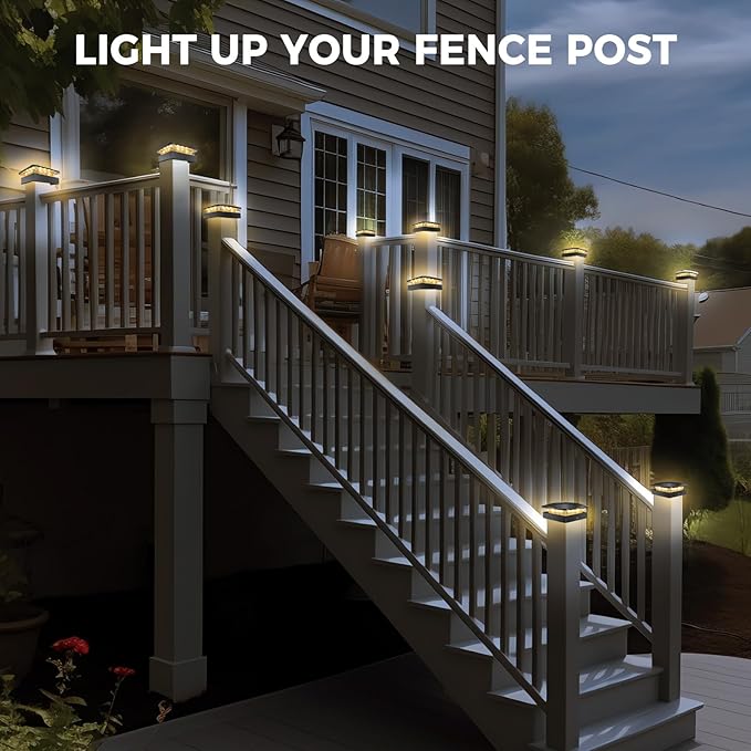 Peasur 4x4 Solar Post Cap Lights Outdoor 12 Packs, 3 Lighting Modes LED Post Light Solar Powered Waterproof, Fence Deck Lights for Wood/Vinyl Posts