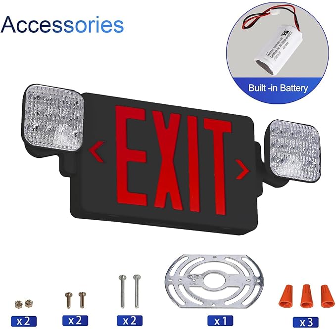 CM MZY Black Housing Exit Sign with Emergency Light, Red Exit Signs with Battery Backup,Combo for Business,Two Adjustable Square Head,US Standards,UL Certified,120V/277V AC,4 Pack