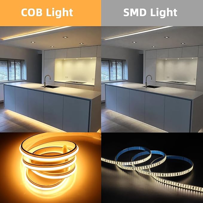 COB LED Strip Light 9.84 Foot Outdoor Lights AC 110V Rope Lights Indoor Waterproof IP67 with US Plug Warm White 3000K 120V Hardwired Strip Lighting for Cabinets (Warm White, 9.84ft)