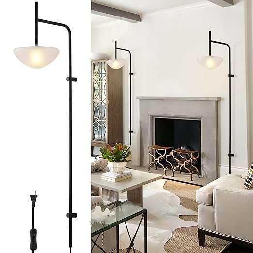 Modern Plug in Wall Sconce, LED Wall Light with Plug in Switch G9 Base, Conic Frosted Glass Cover Wall Sconce for Living Room Wall Decro, Bedroom, Hallway, 1PCS