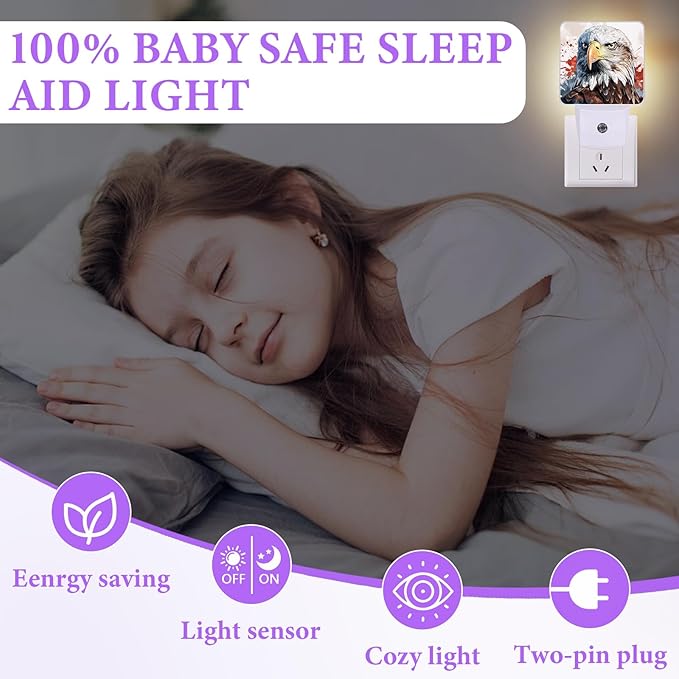 American Flag Eagle Night Light,Plug-in Night Lights with Dusk-to-Dawn Sensor for Bedroom,Bathroom and Living Room Sleep Friendly lamp 0.5w