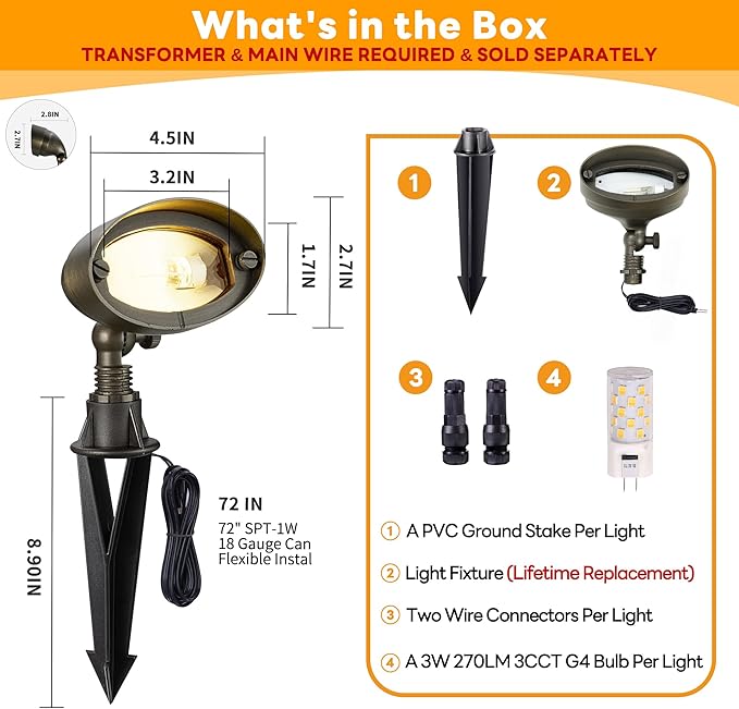 Gardenreet Brass Wall Wash Lights - LED Outdoor Low Voltage Flood Lights, Landscape 12V Hardwired IP65 Waterproof Bronze for Tree Garden with 3W 270LM Adjustable Warm & Neutral White G4 Bulb 12 Pack