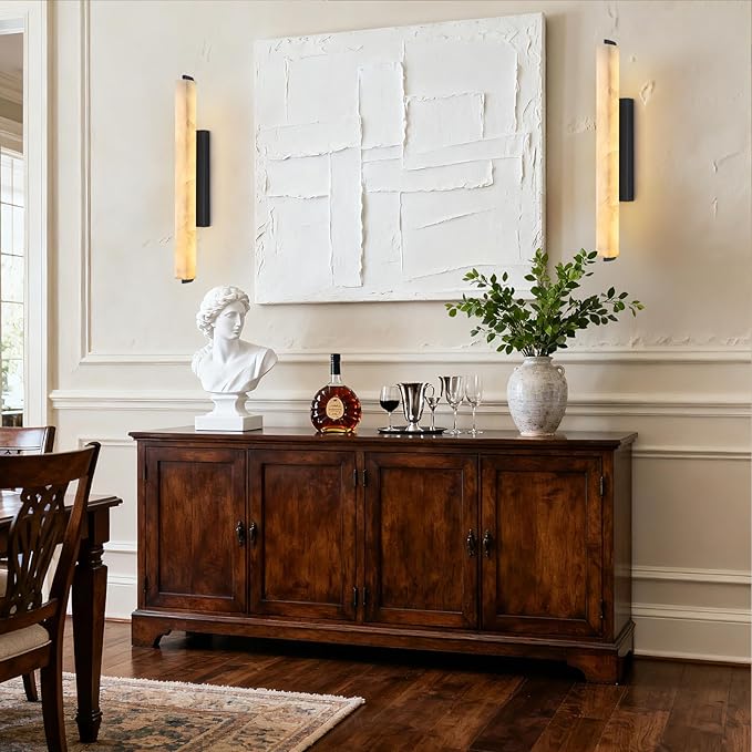 Alabaster Wall Sconce, 25" Natural Marble Wall Sconce, Black Alabaster Single Sconces, Bronze Modern Bathroom Sconces, Indoor Wall Lighting for Living Room, Bedroom, Hallway, Staircase