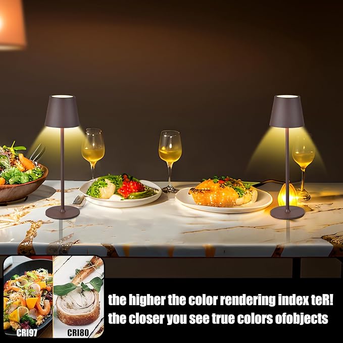 2 Pack Cordless Table Lamp,Portable LED Desk Lamp, 6000mAh Battery Operated, 3 Color Stepless Dimming Up, for Restaurant/Bedroom/Bars/Outdoor Party/Camping/Coffee Shop Night Light