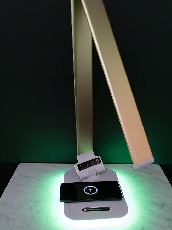 Desk Lamp with RGB Accent Light Wireless Charger USB Port Dimmable Light Controls (Silver)