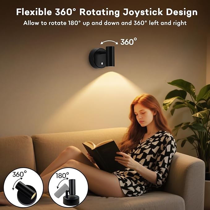 Lightess Spot Lights Indoor 6000mAh Wireless Uplights Indoor Plant Rechargeable Lights with Remote and 3 Color Temperature, Magnetic Spotlights for Painting, Accent Lighting, 2 Pack Black
