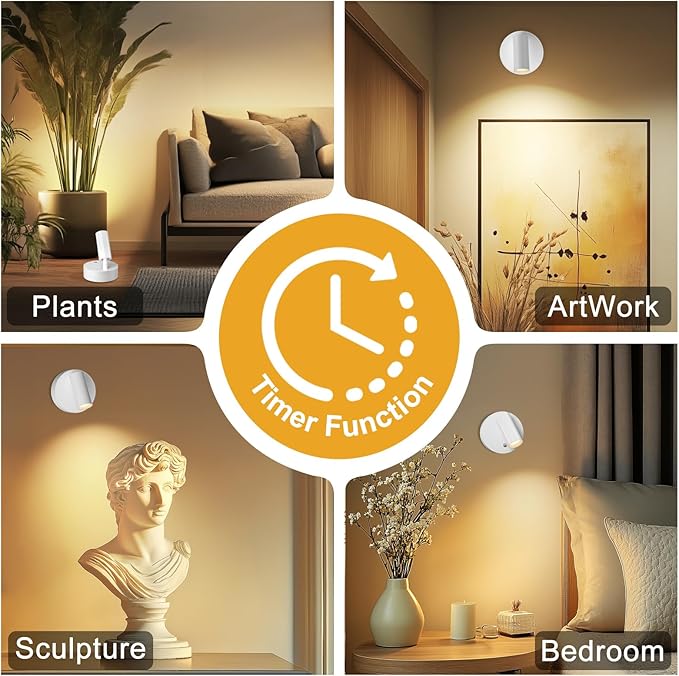 Kimjo Spot Lights Indoor, 4000mAh Rechargeable Plant Spotlight Indoor with Remote, Battery Operated Picture Lights with Timer Dimmable, Uplighting for Wall Art Display