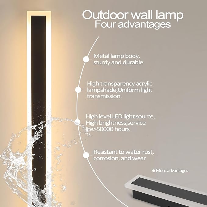 1 Pack 79inch Modern Outdoor Light LED 3000K Outdoor Wall Lights IP65 Waterproof Black Garage Door Lights for House Garden Patio