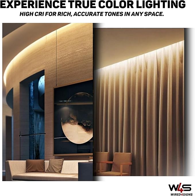 Wired4Signs Decor Indoor LED Strip Light 24V Dimmable Flexible High CRI 90+ Accent Cove Crown Molding Under Cabinet Baseboard Ambient White 5M (Natural White 4000K, 60 LEDs/m (1.32W/m))