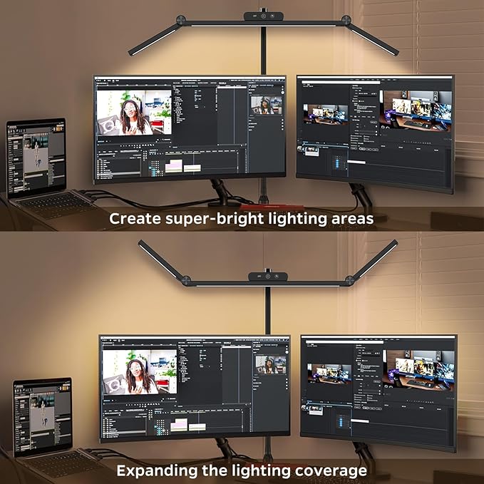 LED Desk Lamp with Clamp, 24W Architect Light, Auto-Dimming, Stepless Brightness Control, Atmosphere Lighting for Home Office