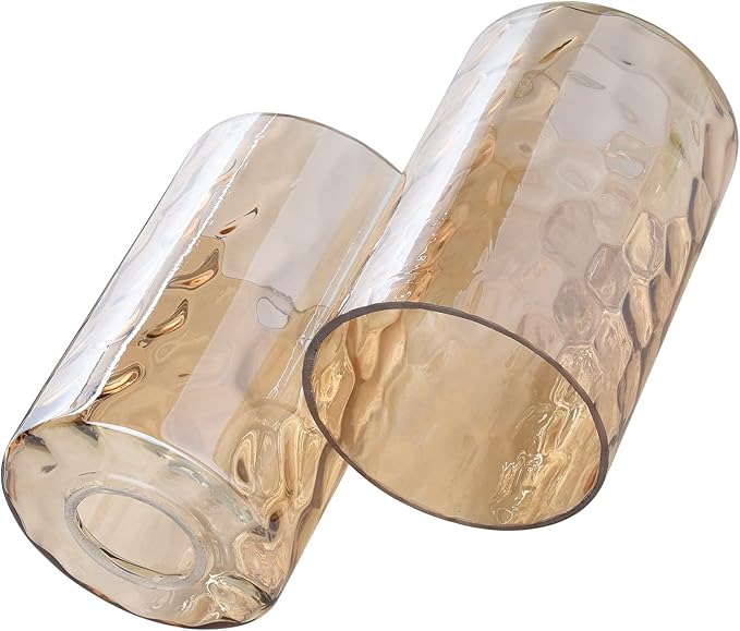 3 Pack Amber Hammered Glass Lamp Shade Replacement, 1-5/8 Inch Fitter, 6-1/16" Tall, Water Ripple Cylinder Glass Lighting Fixture Lampshade Globe Cover for Chandelier Pendant Light Wall Sconce