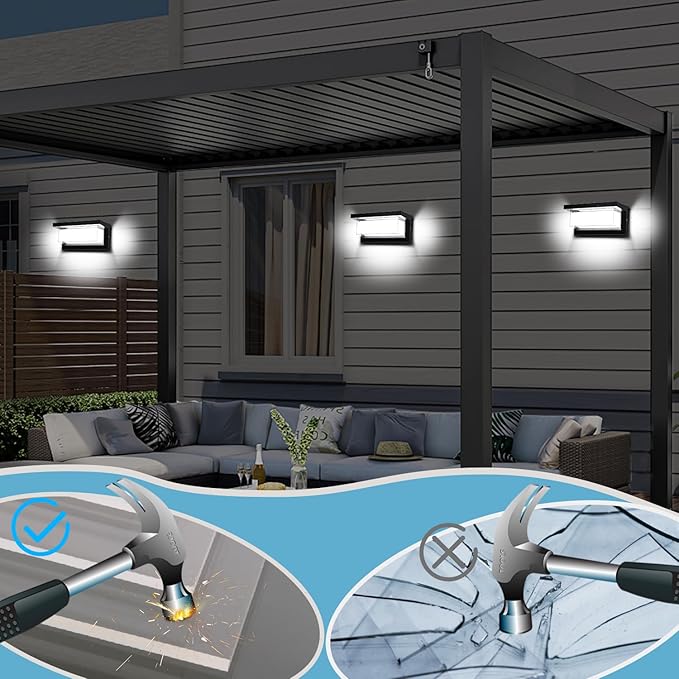 6000K Porch Lights Outdoor, 18W 1800LM LED Wall Light, IP65 Waterproof Anti-Rust Aluminum Modern Exterior Fixtures for Over Door, Garage, Patio (2 Pack)