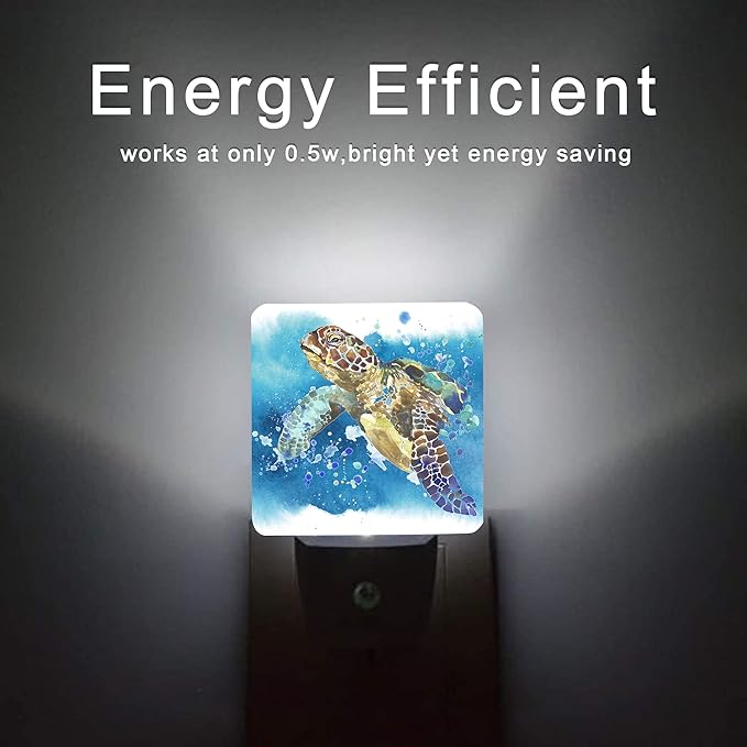 Turtle Night Light,Watercolor Sea Turtle Night Lights 0.5W Sleep Friendly for Boys Girls Led Night Light Dusk to Dawn Sensor Nightlight for Stairway/Hallway/Kitchen