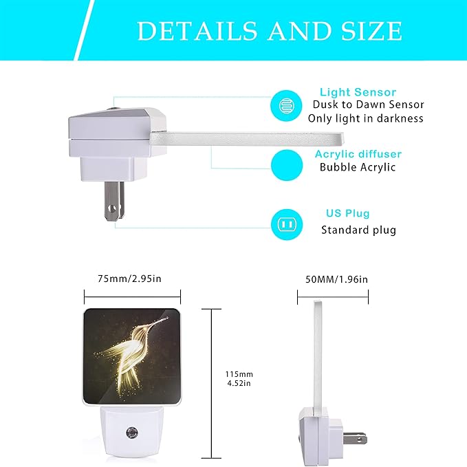 Hummingbird Night Light,Night Lights 0.5W Sleep Friendly for Women/Men Led Night Light Dusk to Dawn Sensor Nightlight for Stairway/Hallway/Kitchen