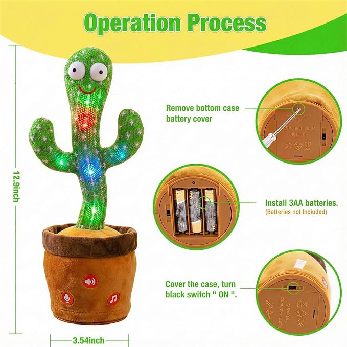 Ayeboovi Baby Toys Dancing Talking Cactus, Volume Adjustable Mimicking Recording Cactus Toy Repeats What You Say, Toddler Toys Singing Cactus with 120 Songs, Tummy Time Toys for Kids Boys Girls