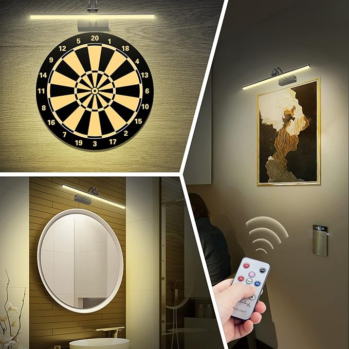 Picture Light,Picture Lights for Wall Cordless,13" Picture Lights with Timer and Dimmable,Battery Wall Lights for Display Gallery Painting Art Frame Portrait-Black