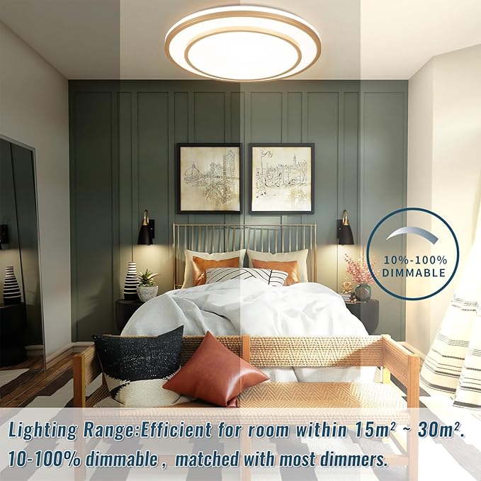 20" LED Flush Mount Ceiling Light Fixture 5CCT, Gold Light Fixture Ceiling Mount 36W, Dimmable Overhead Modern Close to Ceiling Light Fixtures for Living Room, Foyer, Kitchen, Bedroom