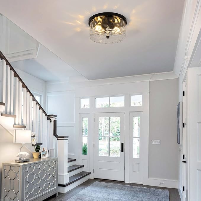 LamQee 2-Light Flush Mount Ceiling Light Farmhouse Kitchen Island Ceiling Light with Bubble Glass Close to Ceiling Light Fixture for Living Room Bedroom Foyer Hallway