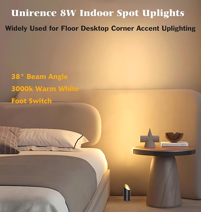Spot Lights Indoor Uplights 8W Floor Can Uplighting Indoor with 3000K GU10 Bulb Desktop Corner Accent Lighting for Home Plant Picture Living Room with 5.9 FT Plug Cord and Foot Switch(2Pack)