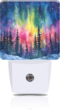 Winter Forest Night Light Northern Lights Night Lights Plug into Wall Smart Dusk to Dawn Sensor 0.5W Energy Efficient Led Lamp for Men Women Bedroom Bathroom Hallway Stairway Decor