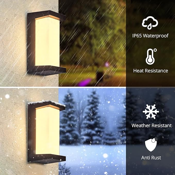 wowlite Outdoor Wall Lights for House 2 Pack, LED Exterior Lighting Fixtures 3 Colors Changeable, Matte Black Outdoor Sconce Lights, IP65 Waterproof Front Porch Light for Garage Garden Patio