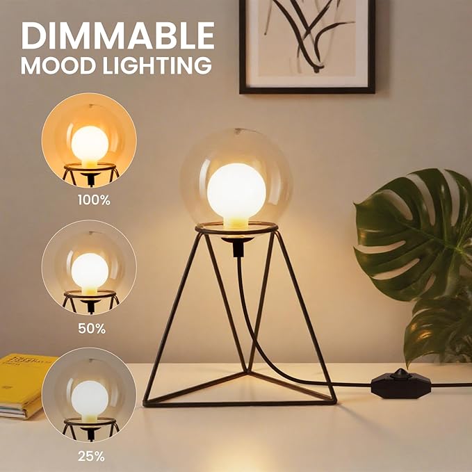 Table Lamp for Living Room - Dimmable Bedside Globe Lamps Minimalist Nightstand Lamp 2200K Warm Ambient Lighting for Home Office Modern end Table Kitchen Corner Shelf(Bulb Included)