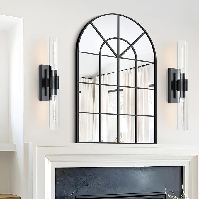 2-Light Matte Black Bathroom Light Fixtures with Glass Shades,Modern Wall Sconce for Bedroom Bath Mirror Lights.