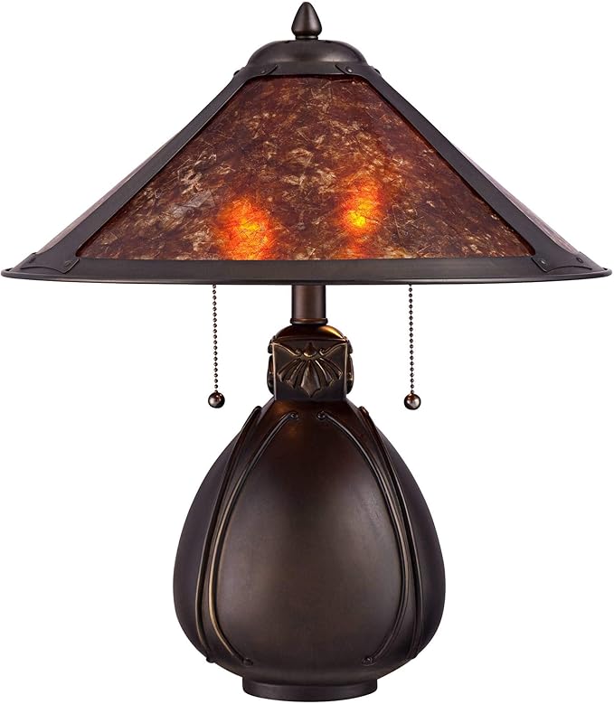 Robert Louis Tiffany Nell Art Deco Tiffany Style Small Accent Table Lamp 19" High Bronze Brown Antique Pottery Ceramic Natural Mica Shade Decor for Bedroom House Bedside Nightstand Home Office
