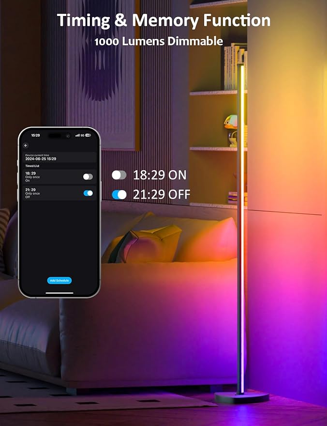 Corner Floor Lamp Pair, RGB IC Corner Lamps with APP and Remote Control, 16 Million Colors, Memory and Timing, Music Sync Color Changing Ambient Lighting for Living Room Bedroom Gaming(Ycord Type)
