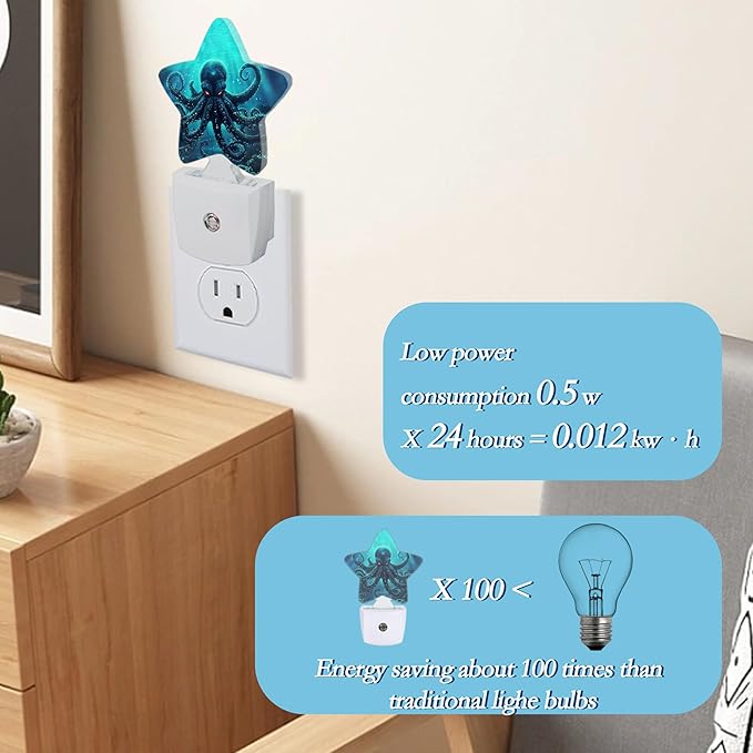 Deep-Sea Octopus Night Light,Plug Into Wall Decor Nightlights for Bedroom,Bathroom,Hallway,Stairway,Kitchen,with Dusk to Dawn Light Auto Sensors Led Night Lights Room Gifts