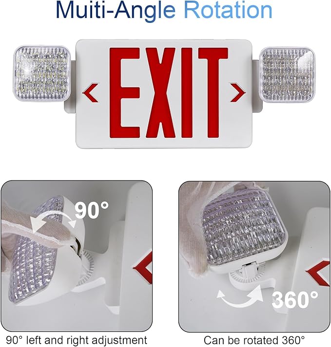 CM MZY Red Exit Sign with Emergency Light, Two Adjustable Square Head,Exit Sign with Battery Backup,Exit Signs Combo for Business,US Standards,UL Certified,120V/277V AC,6 Pack