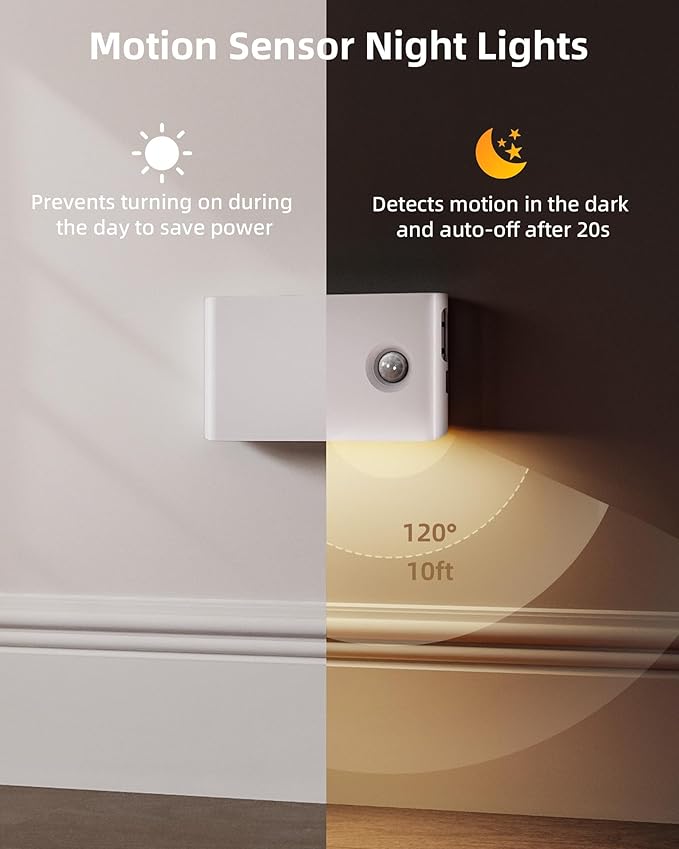 EZVALO 3 Pack LED Motion Sensor Night Lights, 1500mAh Rechargeable Sync Stair Lights Indoor, Magnetic & Dimmable, 3000K Soft White, Wireless Nightlight for Hallway, Stairs, Bathroom, Bedroom