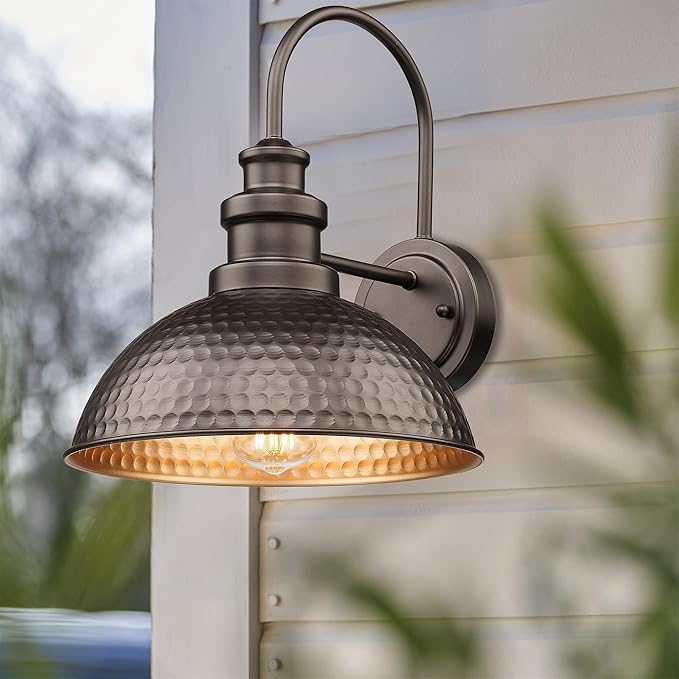 Outdoor Barn Light Fixture, 11.4 Inch Farmhouse Exterior Vintage Wall Mount Lighting, Anti-Rust Waterproof Industrial Outside Wall Sconces for House Porch Patio Garage Yard(Oil-Rubbed Bronze, 1 Pack)