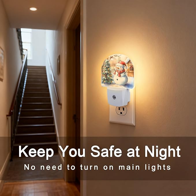 Cute Snowman with Christmas Tree Night Light, Dusk-to-Dawn Auto Sensor Plug in Night Light for Kids, 0.5W Energy Saving LED NightLights for Bedroom/Bathroom, Ideal Gifts for Women Men