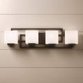 Possini Euro Design Lighting on The Square Modern Wall Mount Light Bronze Metal Hardwired 29" Wide 4-Light Fixture Geometric Opal Glass Shades for Bathroom Vanity Mirror House Home Room Decor