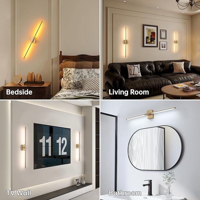 Battery Operated Wall Sconce Set of 2, 10000mAh Rechargeable Wall Sconces with Detachable Battery, Indoor 350°Rotate Wall Lights for Bedroom Living Room, Gold, 31.5 Inch
