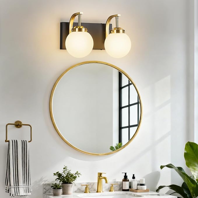 2 Lights Bathroom Vanity Light Fixtures Over Mirror Modern Sand Black Gold Wall Sconce Vanity Light for Bathroom Lighting