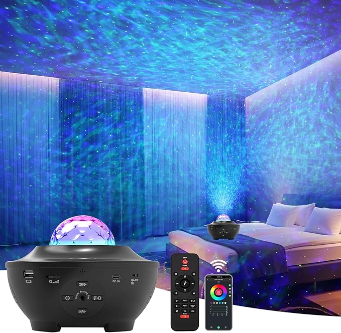 Star Projector Galaxy Light Projector, Ocean Wave Projector for Bedroom with White Noise, Bluetooth Speaker, Timer & Remote Control, Star Night Light Projector for Kids Teens
