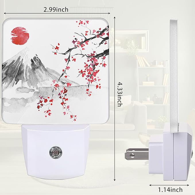 Japanese Mount Fuji Cherry Blossoms Night Light, Japanese Night Light Plug into Wall with Dusk to Dawn Sensor, LED Lamp Energy Saving Lights for Men Women Boys Girls,Lamp for Bedroom Bathroom Hallway