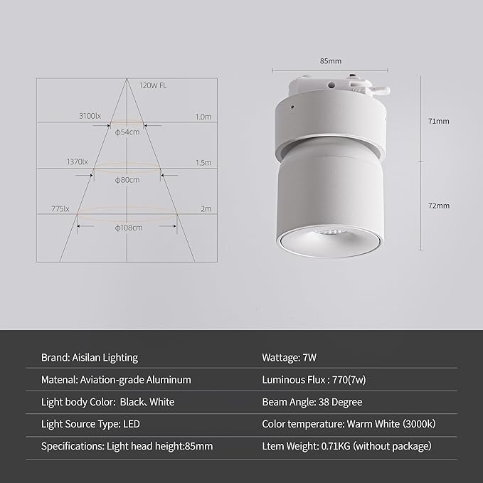 Aisilan Dimmable H Track Lighting Heads - Adjustable Tilt Angle, Aluminum LED Spotlight Fixture - CRI97 7W 3000K Warm White for Hallway, Gallery, Kitchen, Living Room Display
