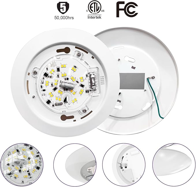 6-Pack 6 Inch Disk Lights, 2700K-5000K Adjustable, 16W, 1050LM, CRI 90+, Dimmable 10%-100%, Wet Rated, Surface Mount LED Ceiling Light for Bathroom Kitchen, ETL Listed