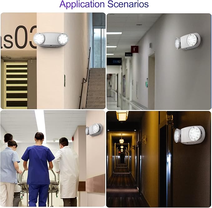 TANLUX LED Emergency Lights with Battery Backup, Two Head Adjustable Commercial Emergency Lights, UL Listed, AC 120/277V, Hardwired Emergency Exit Light Fixtures for Business - 1 Pack(White)