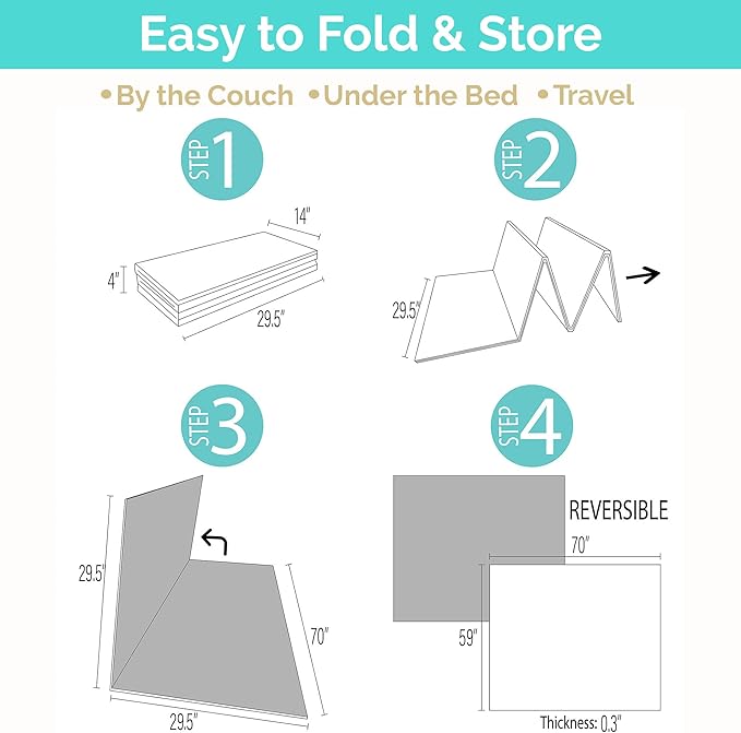 JumpOff Jo Baby Play Mat - Large Folding Foam Play Mat for Infants, Babies, Toddlers, Waterproof, Double-Sided (70" x 59")